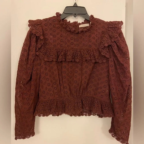 Doen Floryn Lace Trimmed Ruffled Top Antique Walnut Size Medium - Picture 4 of 10